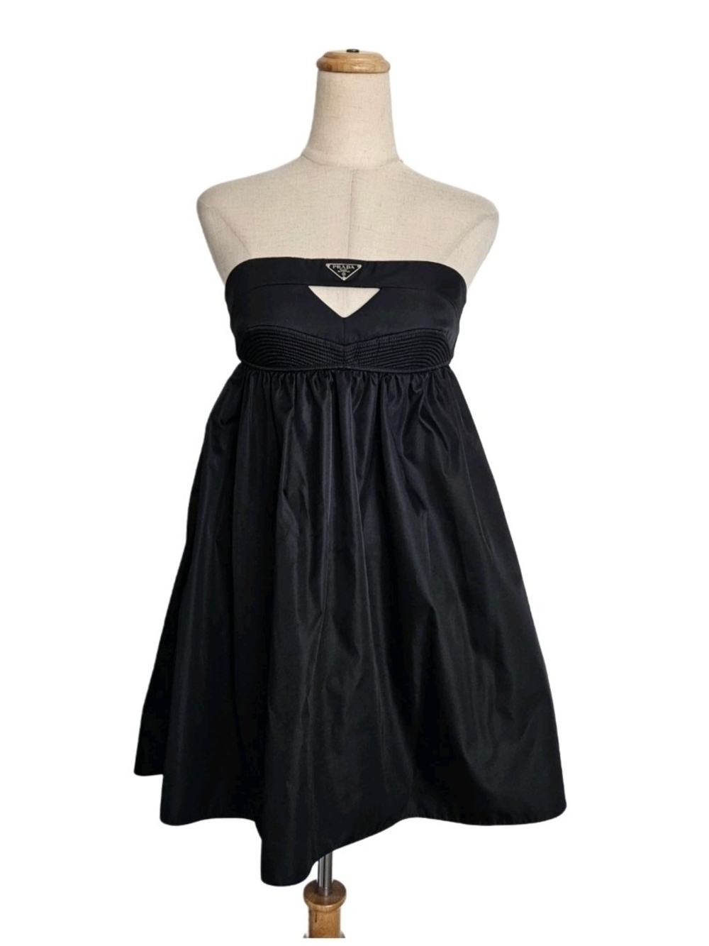 Prada Black Strapless Empire Bodice Cocktail Dress with Logo Cutout